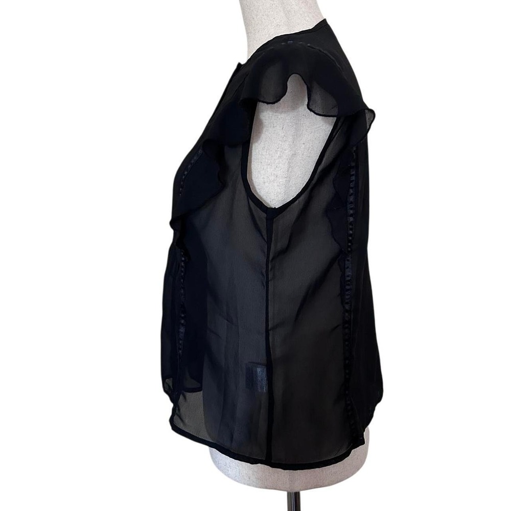 Ray Beams Black‎ Sheer Pintuck Flutter Sleeve Button Front Blouse Top - Picture 4 of 7
